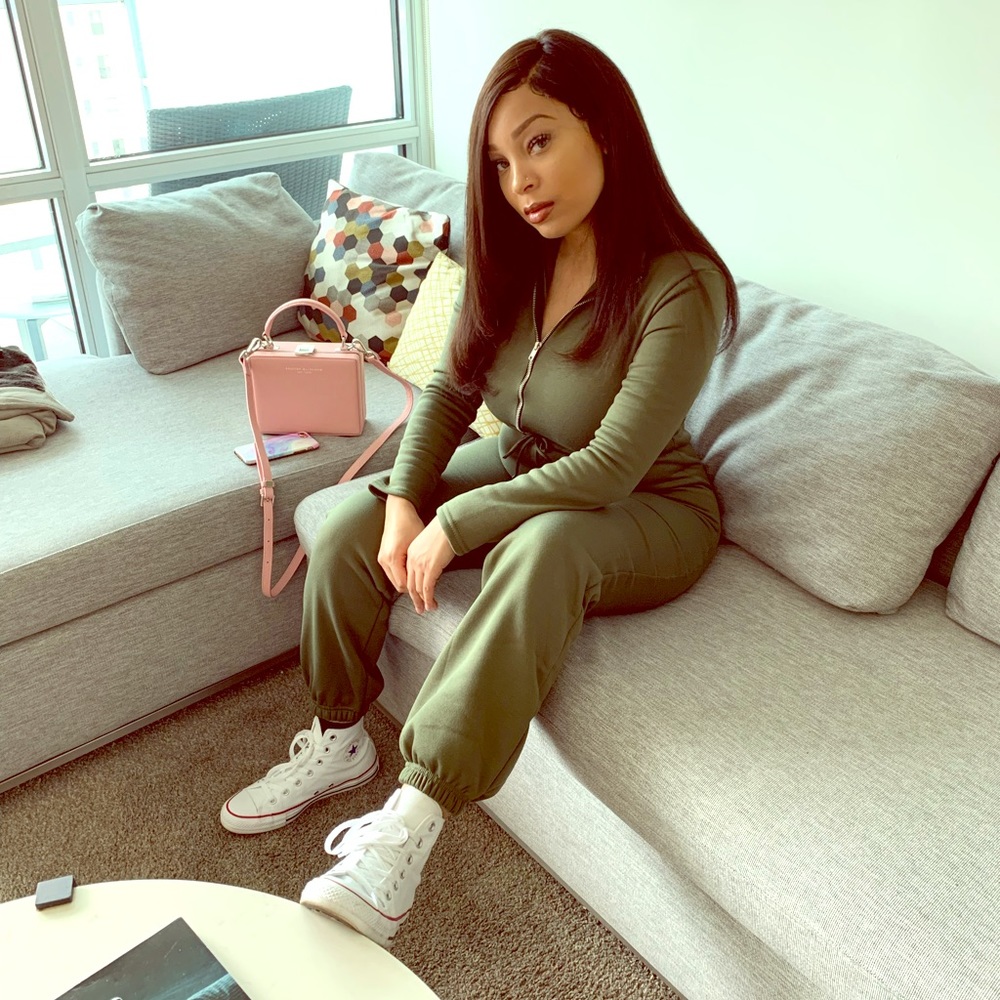 Boohoo emerald green jumpsuit